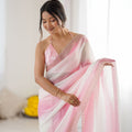 Pink White Tie-Dye Saree Sequin Border Designer Party Wear Saree