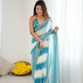 Sky Blue White Tie-Dye Saree Sequin Border Party Wear Saree