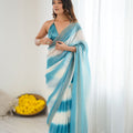 Sky Blue White Tie-Dye Saree Sequin Border Party Wear Saree 