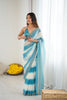 Sky Blue White Tie-Dye Saree Sequin Border Party Wear Saree 