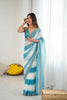 Sky Blue White Tie-Dye Saree Sequin Border Party Wear Saree