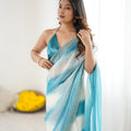 Sky Blue White Tie-Dye Saree Sequin Border Party Wear Saree