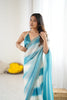 Sky Blue White Tie-Dye Saree Sequin Border Party Wear Saree