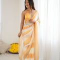 Golden Peach Ombre Designer Saree Zari Border Party Wear 