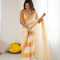 Golden Peach Ombre Designer Saree Zari Border Party Wear