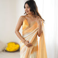 Golden Peach Ombre Designer Saree Zari Border Party Wear