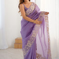 Lavender Purple Designer Saree Gold Floral Zari Border Party Wear