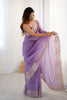 Lavender Purple Designer Saree Gold Floral Zari Border Party Wear