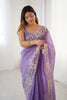 Lavender Purple Designer Saree Gold Floral Zari Border Party Wear