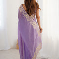 Lavender Purple Designer Saree Gold Floral Zari Border Party Wear