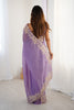 Lavender Purple Designer Saree Gold Floral Zari Border Party Wear