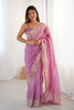 Pink Designer Saree Gold Floral Zari Border Party Wear Saree