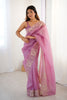  Pink Designer Saree Gold Floral Zari Border Party Wear Saree 