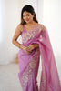 Pink Designer Saree Gold Floral Zari Border Party Wear Saree