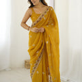 Mustard Yellow Designer Saree Embroidered Border Party Wear Saree