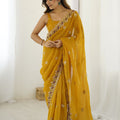 Mustard Yellow Designer Saree Embroidered Border Party Wear Saree 