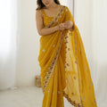 Mustard Yellow Designer Saree Embroidered Border Party Wear Saree