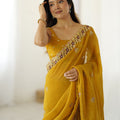 Mustard Yellow Designer Saree Embroidered Border Party Wear Saree