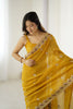 Mustard Yellow Designer Saree Embroidered Border Party Wear Saree