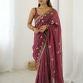 Maroon Designer Saree Gold Embroidered Border Party Wear Saree 