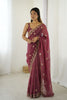 Maroon Designer Saree Gold Embroidered Border Party Wear Saree 