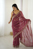 Maroon Designer Saree Gold Embroidered Border Party Wear Saree