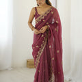 Maroon Designer Saree Gold Embroidered Border Party Wear Saree