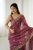 Maroon Designer Saree Gold Embroidered Border Party Wear Saree
