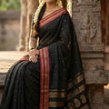 Black Traditional Silk Saree with Red Gold Zari Border Saree