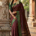 Maroon Traditional Silk Saree with Green Zari Border Saree 
