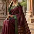 Maroon Traditional Silk Saree with Green Zari Border Saree