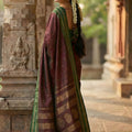 Maroon Traditional Silk Saree with Green Zari Border Saree