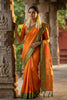 Orange Traditional Silk Saree with Green Zari Border Saree 