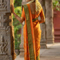 Orange Traditional Silk Saree with Green Zari Border Saree