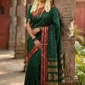 Dark Green Traditional Silk Saree with Red Gold Zari Border Saree