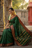 Dark Green Traditional Silk Saree with Red Gold Zari Border Saree