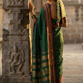 Dark Green Traditional Silk Saree with Red Gold Zari Border Saree