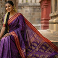 Purple Traditional Silk Saree with Red Gold Zari Border Saree