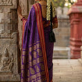 Purple Traditional Silk Saree with Red Gold Zari Border Saree