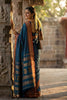 Traditional Teal Blue Silk Saree with Red Gold Zari Border Saree