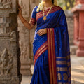 Royal Blue Silk Saree with Red Gold Zari Border Saree 