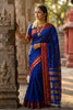 Royal Blue Silk Saree with Red Gold Zari Border Saree 