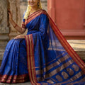Royal Blue Silk Saree with Red Gold Zari Border Saree