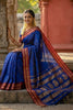 Royal Blue Silk Saree with Red Gold Zari Border Saree