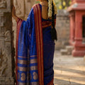 Royal Blue Silk Saree with Red Gold Zari Border Saree