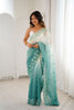 Mint Green Ivory Ombre Organza Saree Floral Embroidery Border