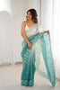 Mint Green Ivory Ombre Organza Saree Floral Embroidery Border