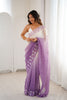 Lavender Ivory Ombre Organza Saree with Floral Embroidery Border