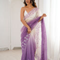 Lavender Ivory Ombre Organza Saree with Floral Embroidery Border