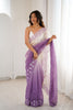 Lavender Ivory Ombre Organza Saree with Floral Embroidery Border